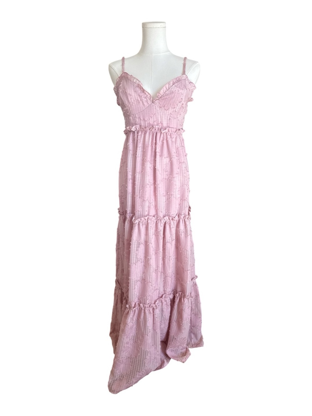 MDC8 Pink Ruffle-Trim Maxi Dress Size Small